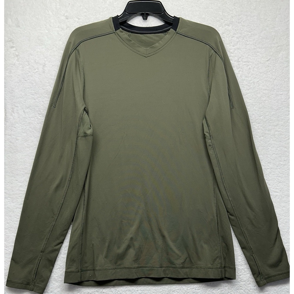 Lululemon Mens Size M Green Long Sleeve V-Neck Surge? Pullover T-Shirt (L4)